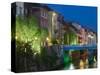 Evening View of Ljubljanica Riverfront Buildings, Slovenia-Walter Bibikow-Stretched Canvas