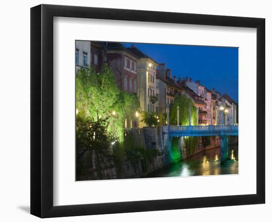 Evening View of Ljubljanica Riverfront Buildings, Slovenia-Walter Bibikow-Framed Photographic Print