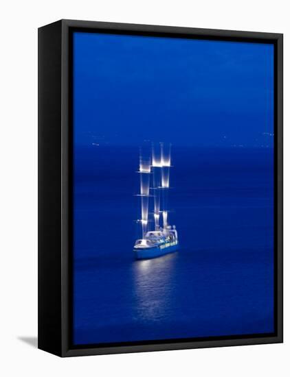 Evening View of Moving Three Masted Cruise Ship, Amalfi, Campania, Italy-Walter Bibikow-Framed Stretched Canvas