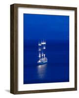 Evening View of Moving Three Masted Cruise Ship, Amalfi, Campania, Italy-Walter Bibikow-Framed Photographic Print