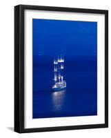 Evening View of Moving Three Masted Cruise Ship, Amalfi, Campania, Italy-Walter Bibikow-Framed Photographic Print