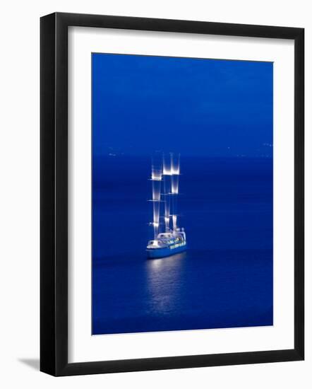 Evening View of Moving Three Masted Cruise Ship, Amalfi, Campania, Italy-Walter Bibikow-Framed Photographic Print