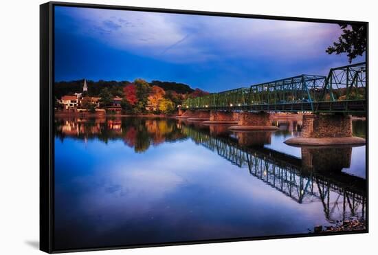 Evening View of the New Hope-Lambertville Bridge, New Hope, Pennsylvania-George Oze-Framed Stretched Canvas