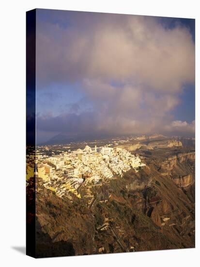 Evening View over Fira and the Volcanic Landscape-Markus Lange-Stretched Canvas