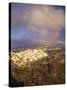 Evening View over Fira and the Volcanic Landscape-Markus Lange-Stretched Canvas
