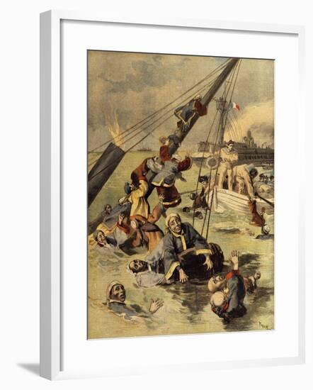 Events in Korea, Chinese Ship Sunk by Japanese, First Sino-Japanese War-null-Framed Giclee Print