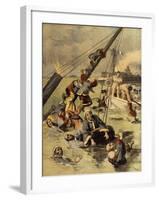 Events in Korea, Chinese Ship Sunk by Japanese, First Sino-Japanese War-null-Framed Giclee Print