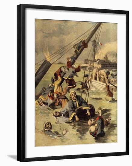 Events in Korea, Chinese Ship Sunk by Japanese, First Sino-Japanese War-null-Framed Giclee Print