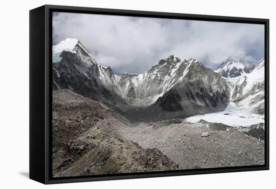 Everest Base Camp (5350m), scattering of tents at back of Khumbu glacier, Khumbu, Nepal, Himalayas-Alex Treadway-Framed Stretched Canvas