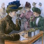 Society Ladies Using Earphones to Listen to a Phonograph at the St Valentine's Market on Fifth Aven-Everett Historical-Art Print