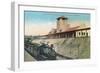 Everett, Washington - Lower View of Great Northern Depot and Train-Lantern Press-Framed Art Print