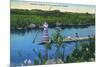 Everglades Nat'l Park, Florida - Seminole Indians in Longboat-Lantern Press-Mounted Art Print