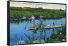 Everglades Nat'l Park, Florida - Seminole Indians in Longboat-Lantern Press-Framed Stretched Canvas