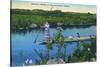 Everglades Nat'l Park, Florida - Seminole Indians in Longboat-Lantern Press-Stretched Canvas