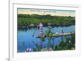 Everglades Nat'l Park, Florida - Seminole Indians in Longboat-Lantern Press-Framed Premium Giclee Print