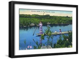 Everglades Nat'l Park, Florida - Seminole Indians in Longboat-Lantern Press-Framed Art Print