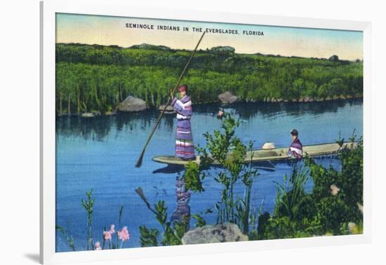 Everglades Nat'l Park, Florida - Seminole Indians in Longboat-Lantern Press-Framed Art Print