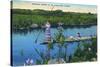 Everglades Nat'l Park, Florida - Seminole Indians in Longboat-Lantern Press-Stretched Canvas