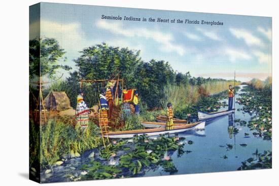 Everglades Nat'l Park, Florida - Seminole Indians in Longboats-Lantern Press-Stretched Canvas