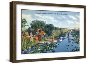 Everglades Nat'l Park, Florida - Seminole Indians in Longboats-Lantern Press-Framed Art Print