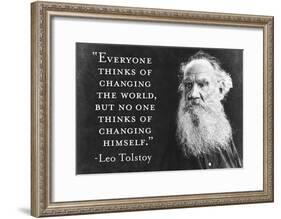 Every Thinks Of Changing World Not Himself Tolstoy Quote Poster-null-Framed Poster