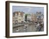 Everyday Scene Along Graslei Bank, Gravensteen Castle Beyond, in Centre of Ghent, Belgium-James Emmerson-Framed Photographic Print