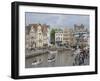 Everyday Scene Along Graslei Bank, Gravensteen Castle Beyond, in Centre of Ghent, Belgium-James Emmerson-Framed Photographic Print