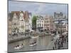 Everyday Scene Along Graslei Bank, Gravensteen Castle Beyond, in Centre of Ghent, Belgium-James Emmerson-Mounted Photographic Print