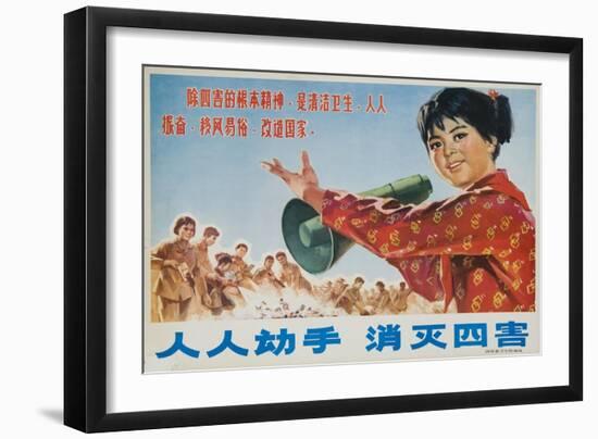 Everyone Together to Kill the 4 Evils, Original Chinese Cultural Revolution-null-Framed Giclee Print