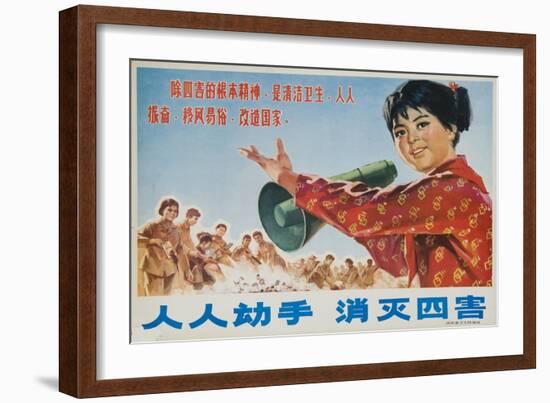 Everyone Together to Kill the 4 Evils, Original Chinese Cultural Revolution-null-Framed Giclee Print
