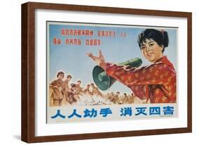 Everyone Together to Kill the 4 Evils, Original Chinese Cultural Revolution-null-Framed Giclee Print