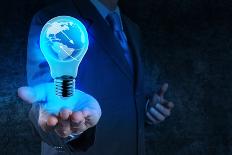 Businessman Hand Shows Light Bulb with Planet Earth Social Network-everythingpossible-Photographic Print