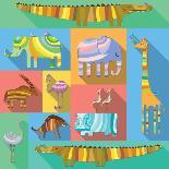 Flat Icons with African Animals-Evgeniya Balala-Art Print