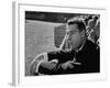 Ex Yankee Baseball Player Joe DiMaggio, Leaning over Rail Watching 3rd Game of the World Series-Grey Villet-Framed Premium Photographic Print