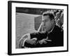 Ex Yankee Baseball Player Joe DiMaggio, Leaning over Rail Watching 3rd Game of the World Series-Grey Villet-Framed Premium Photographic Print