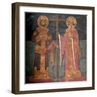 Exaltation of the Cross. Saints Constantine the Great and Helena, Ca 1350-null-Framed Giclee Print