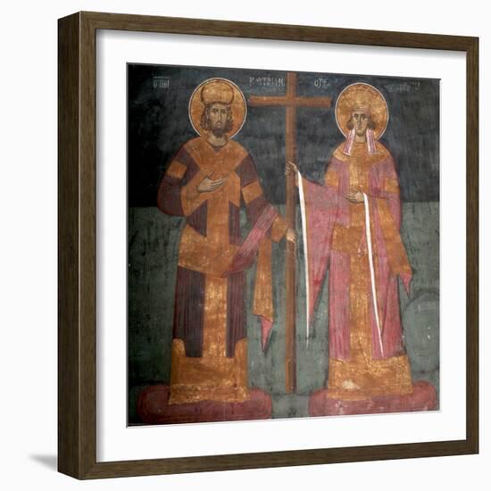 Exaltation of the Cross. Saints Constantine the Great and Helena, Ca 1350-null-Framed Giclee Print