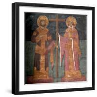 Exaltation of the Cross. Saints Constantine the Great and Helena, Ca 1350-null-Framed Giclee Print