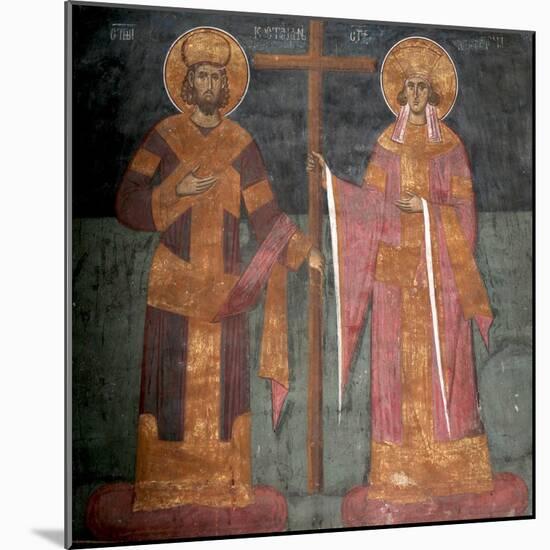 Exaltation of the Cross. Saints Constantine the Great and Helena, Ca 1350-null-Mounted Giclee Print