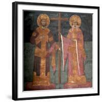 Exaltation of the Cross. Saints Constantine the Great and Helena, Ca 1350-null-Framed Giclee Print