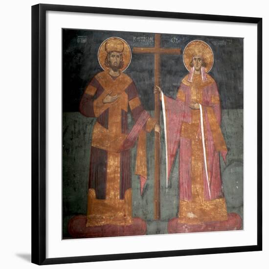 Exaltation of the Cross. Saints Constantine the Great and Helena, Ca 1350-null-Framed Giclee Print