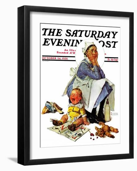 "Exasperated Nanny" Saturday Evening Post Cover, October 24,1936-Norman Rockwell-Framed Giclee Print