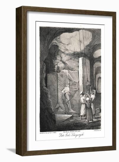 Excavating a Low-Relief Carving of the Fish God Dagon, Nineveh, 1853-N Chevalier-Framed Giclee Print