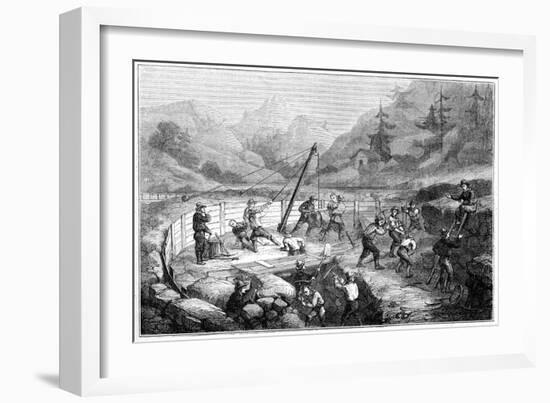 Excavating and Washing of Sands at the Bottom of a River, California, 19th Century-Gustave Adolphe Chassevent-Bacques-Framed Giclee Print