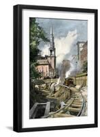 Excavating Park Street Subway Station, Boston, 1896-null-Framed Premium Giclee Print