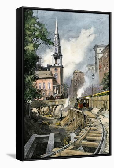 Excavating Park Street Subway Station, Boston, 1896-null-Framed Stretched Canvas