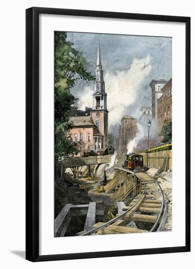 Excavating Park Street Subway Station, Boston, 1896-null-Framed Giclee Print