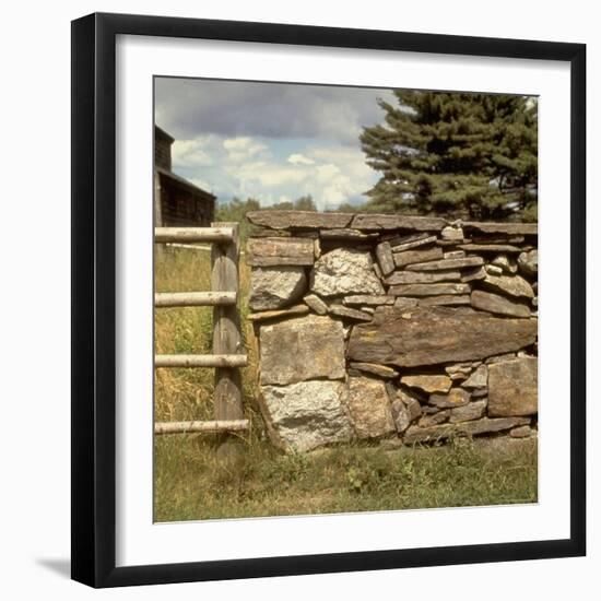 Excellent Detail of a Fieldstone Fence, a Good Example of Early American Masonry-Walker Evans-Framed Photographic Print