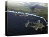 Excellent of a Squadron of American P-38 Fighters in Flight over an Aleutian Island-Dmitri Kessel-Stretched Canvas