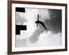 Excellent of Man Silhouetted Against Sky Doing Back Dive Off High Board-Rex Hardy Jr.-Framed Photographic Print